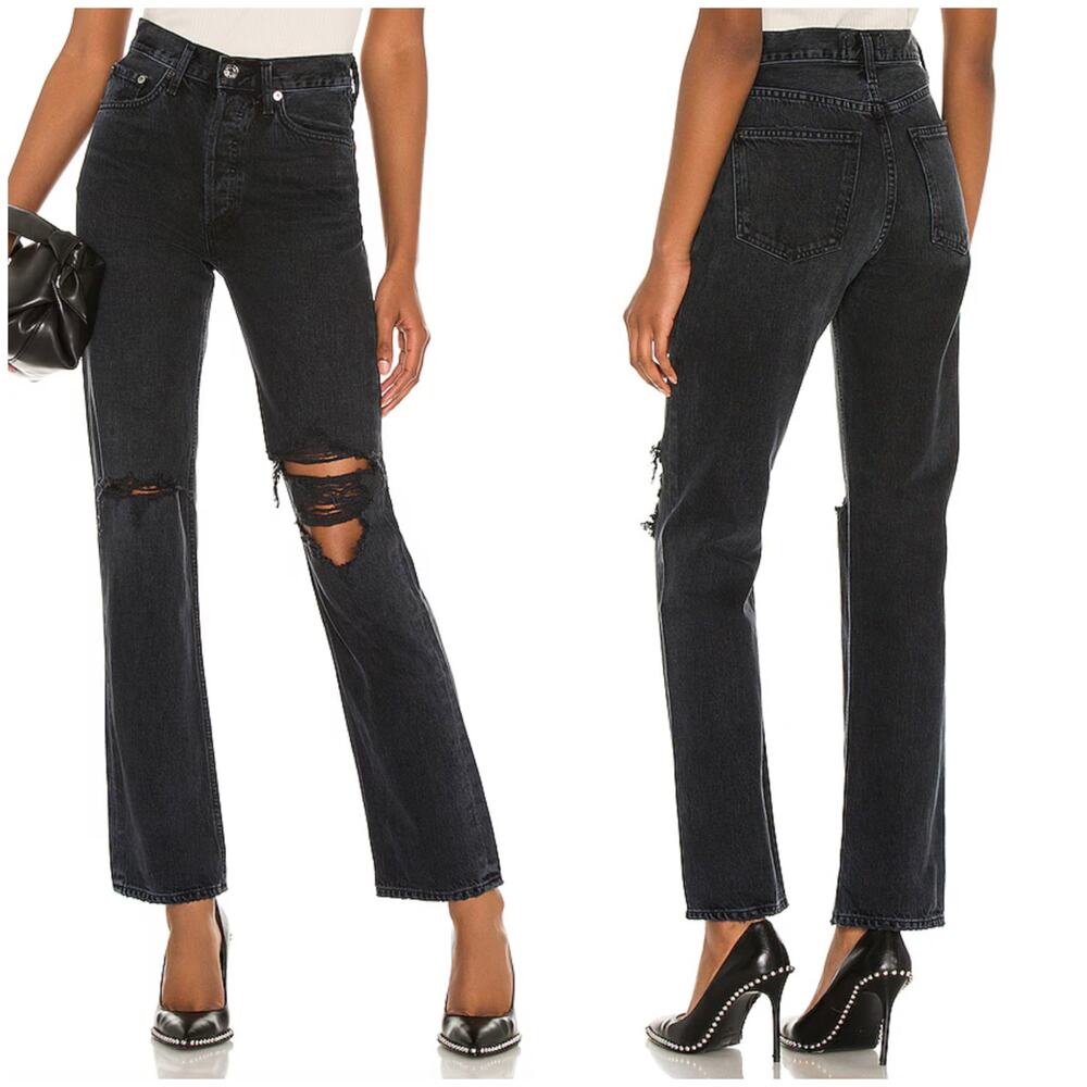 AGOLDE Lana Mid Rise Vintage Straight Jean Disorder Wash Distressed